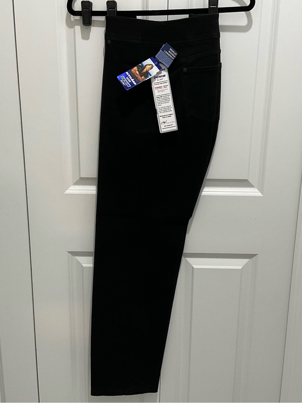 Black Denim Jeans SZ L 14-16 Pull On NYGARD Straight Slims NWT
